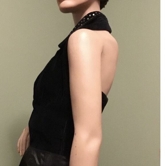 VINTAGE 40s/50s Black Velvet/Star Sequins Halter/Backless/Collar/Side Zip TOP - Picture 4 of 8
